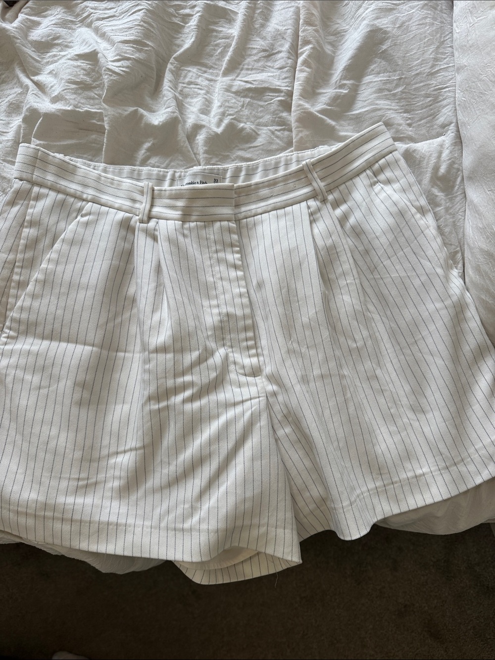 Abercrombie & Fitch White Pinstripe Tailored Shorts